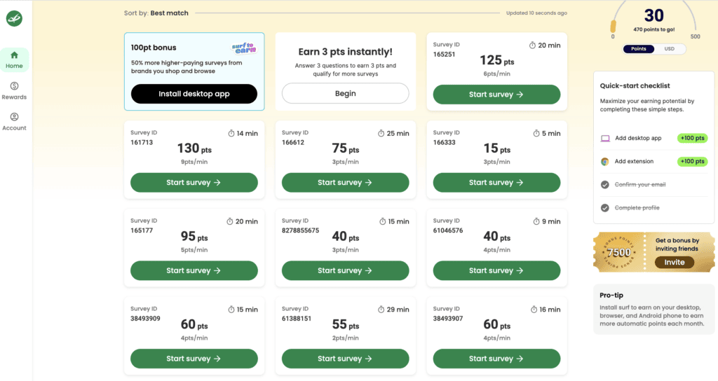 Here are the surveys available to me when I log into the Survey Junkie platform (these refresh by the minute so it will be a different survey list for you).
